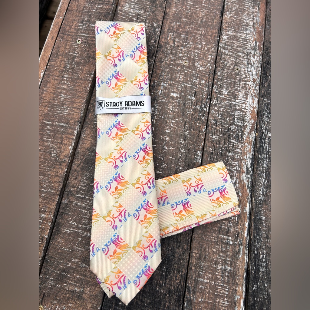 Brand New Stacey Adams Tie Pocket Square Set Rainbow Ombr Checkerboard 60